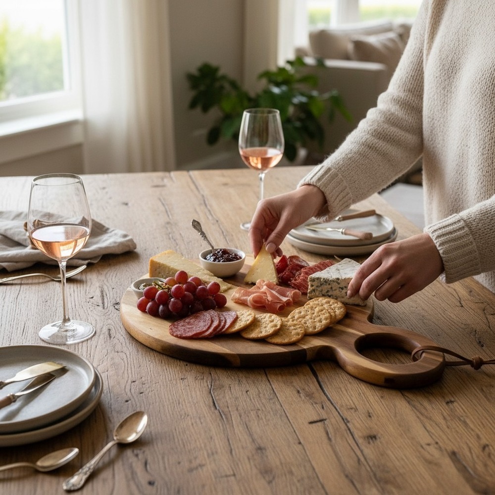 Natural Elements Charcuterie Board Round Brown New 1pc Acacia Wood